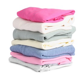 Stack of colorful clothes isolated on white