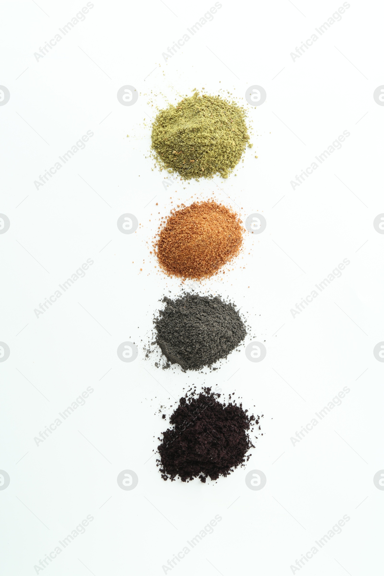 Photo of Different superfood powders on white background, flat lay