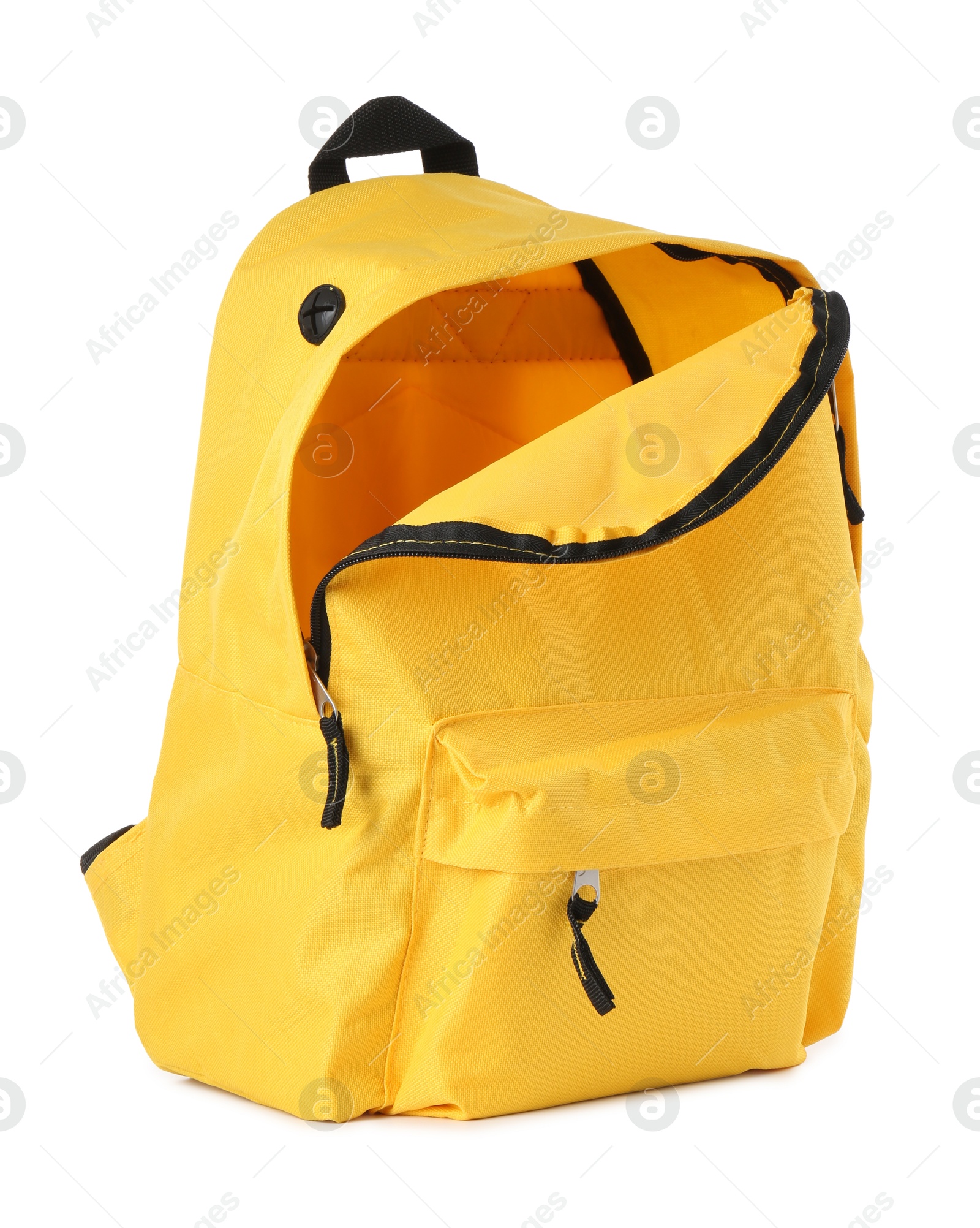 Photo of One stylish yellow backpack isolated on white