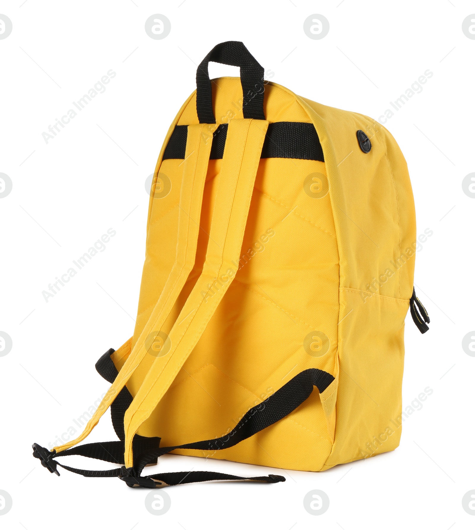 Photo of One stylish yellow backpack isolated on white