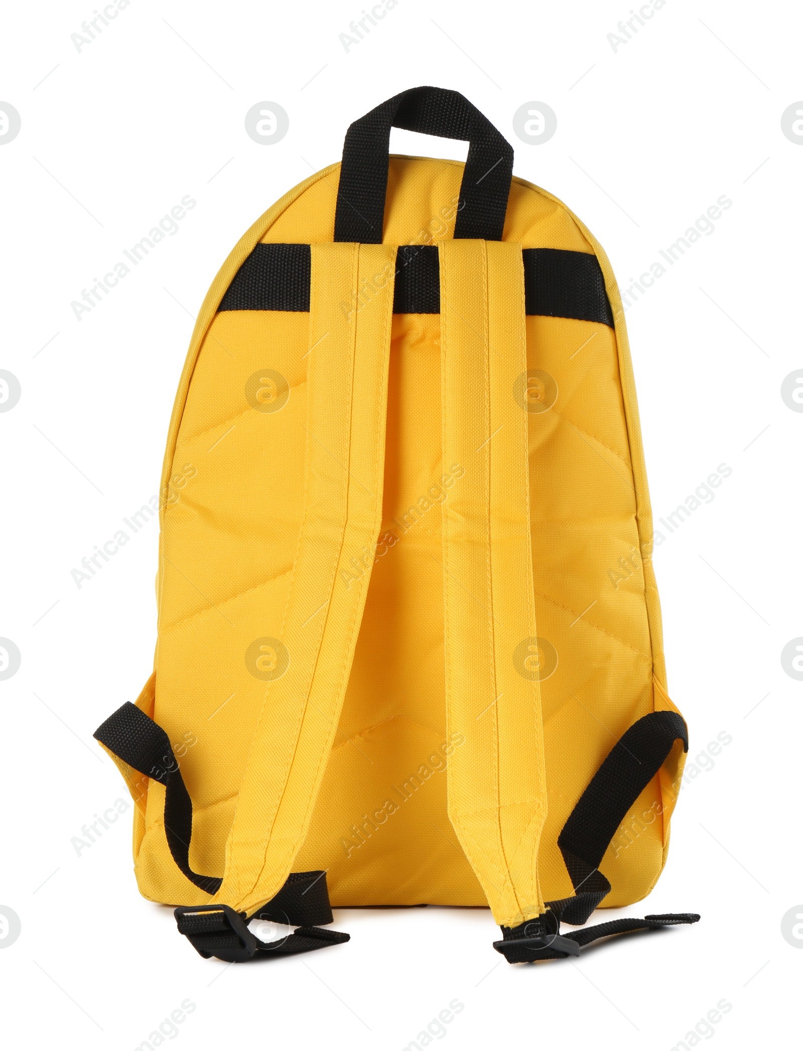 Photo of One stylish yellow backpack isolated on white