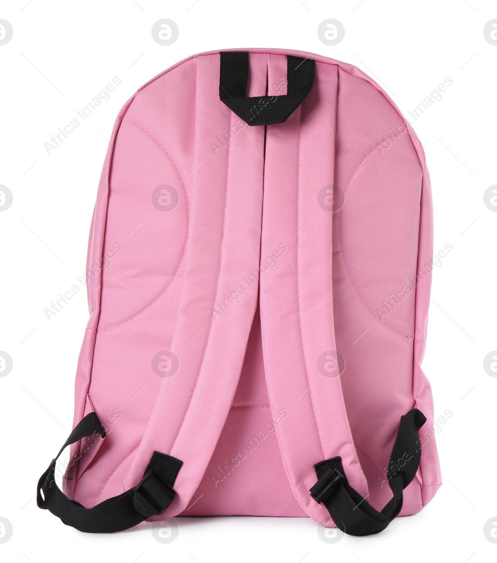 Photo of One stylish pink backpack isolated on white