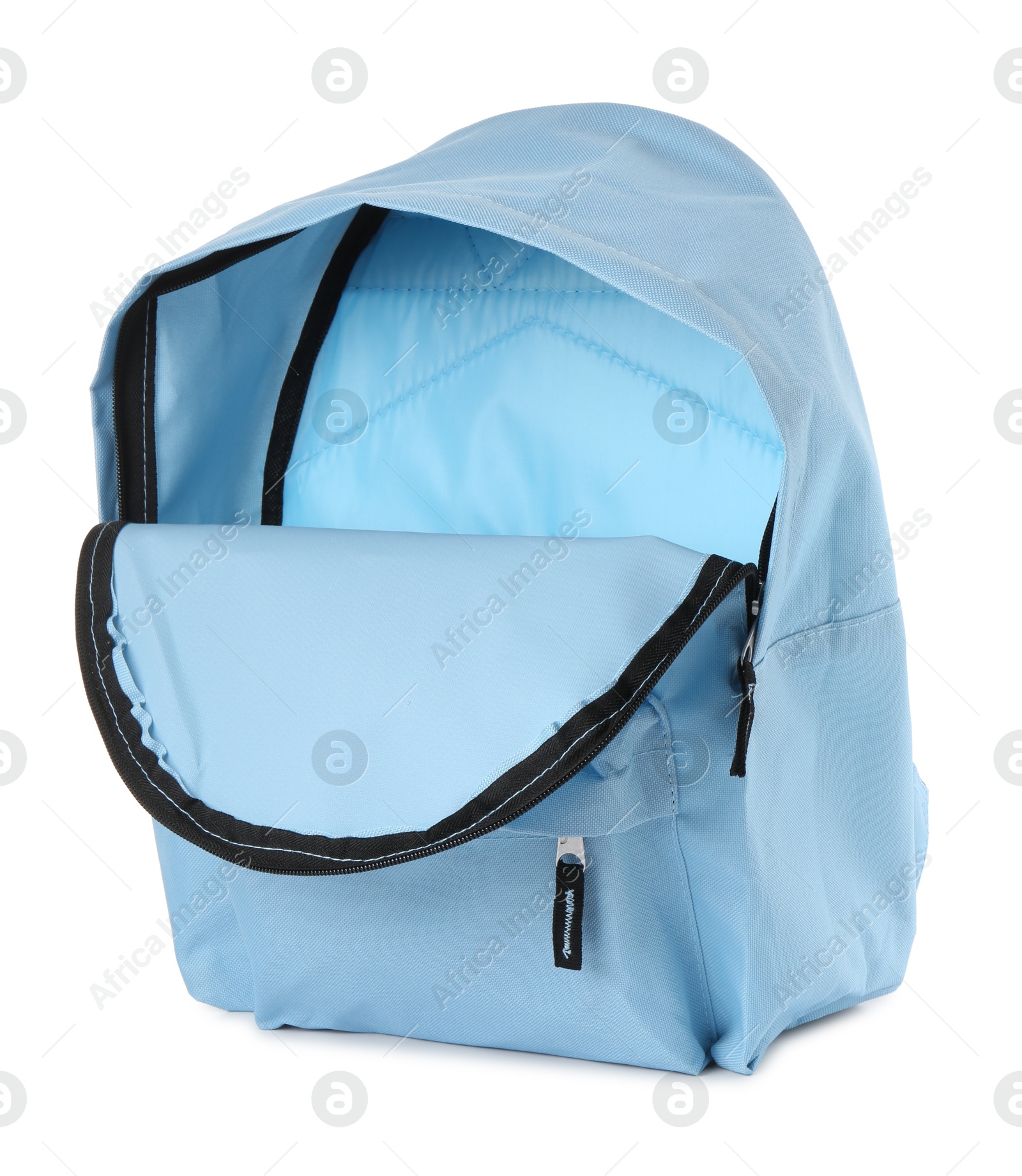 Photo of Stylish light blue backpack isolated on white