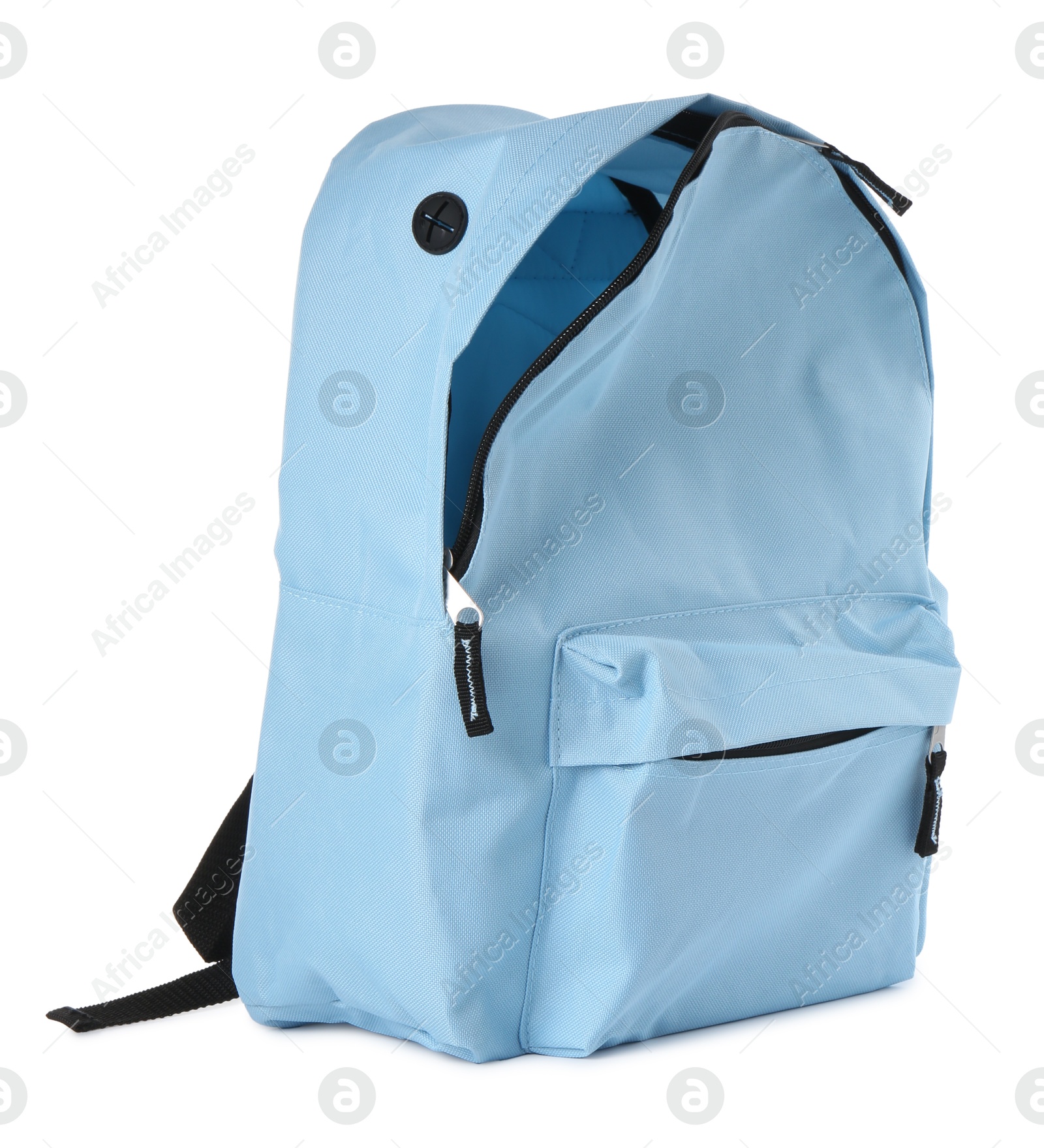 Photo of Stylish light blue backpack isolated on white