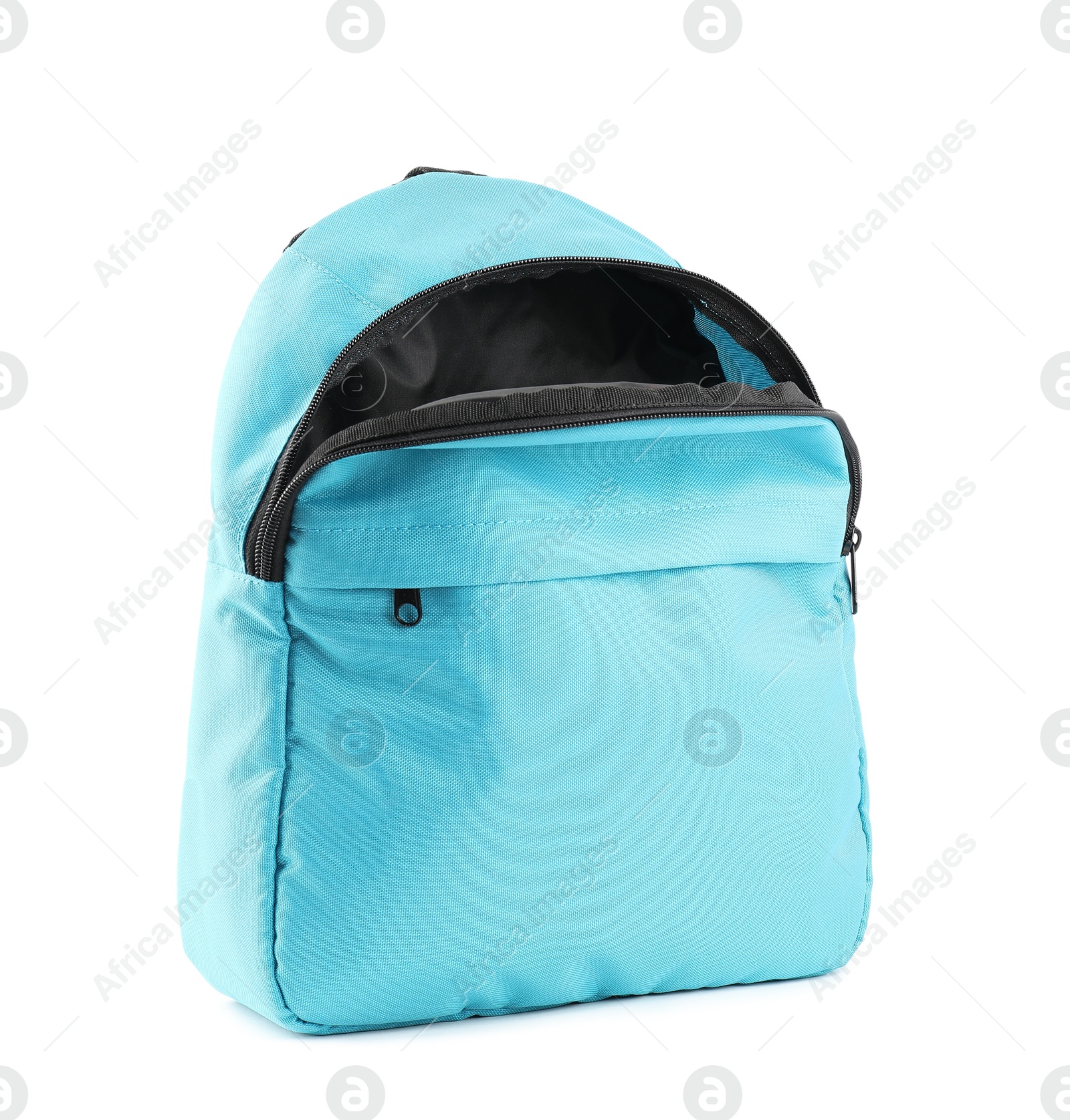 Photo of One stylish light blue backpack isolated on white