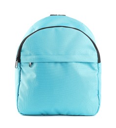 Photo of One stylish light blue backpack isolated on white