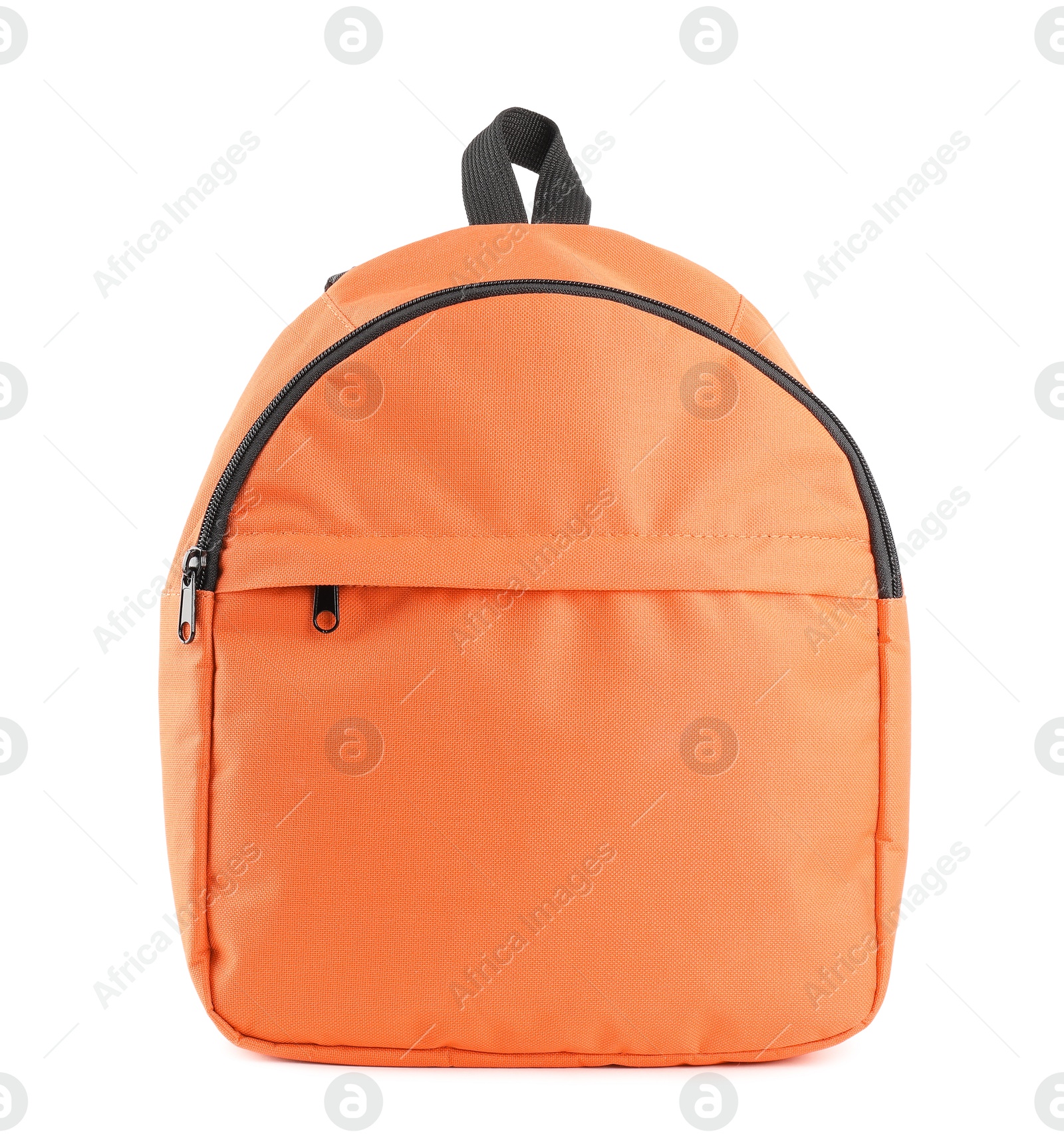 Photo of One stylish orange backpack isolated on white