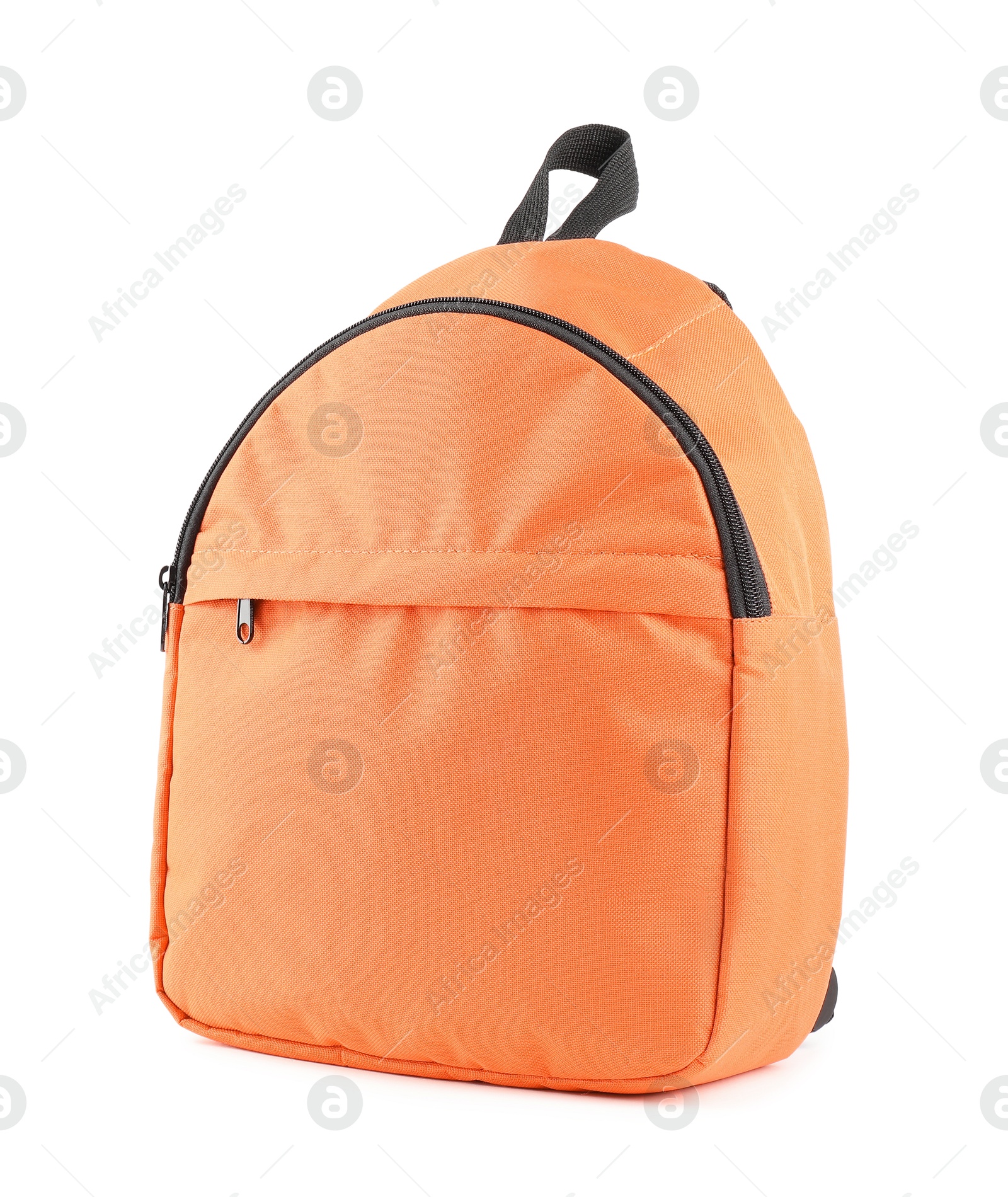 Photo of One stylish orange backpack isolated on white