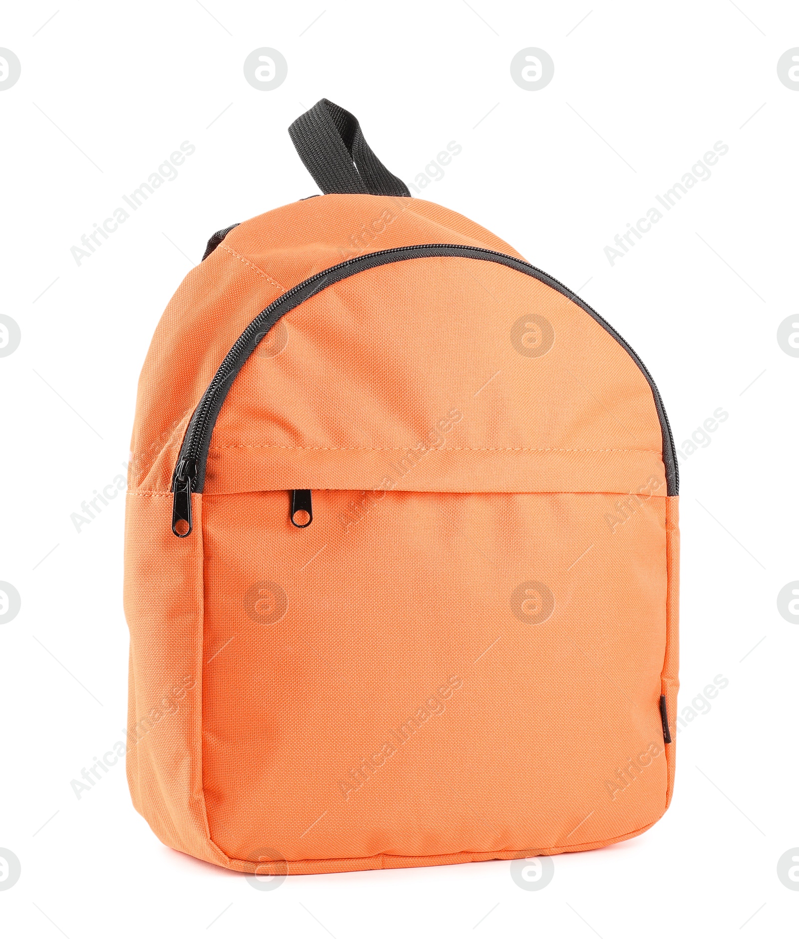 Photo of One stylish orange backpack isolated on white