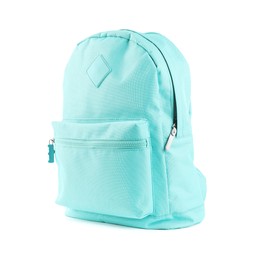 One stylish turquoise backpack isolated on white