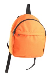 Photo of One stylish orange backpack isolated on white