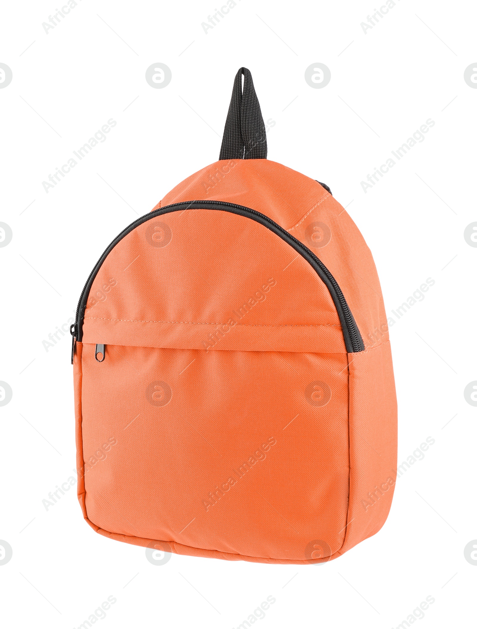 Photo of One stylish orange backpack isolated on white