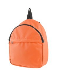 Photo of One stylish orange backpack isolated on white