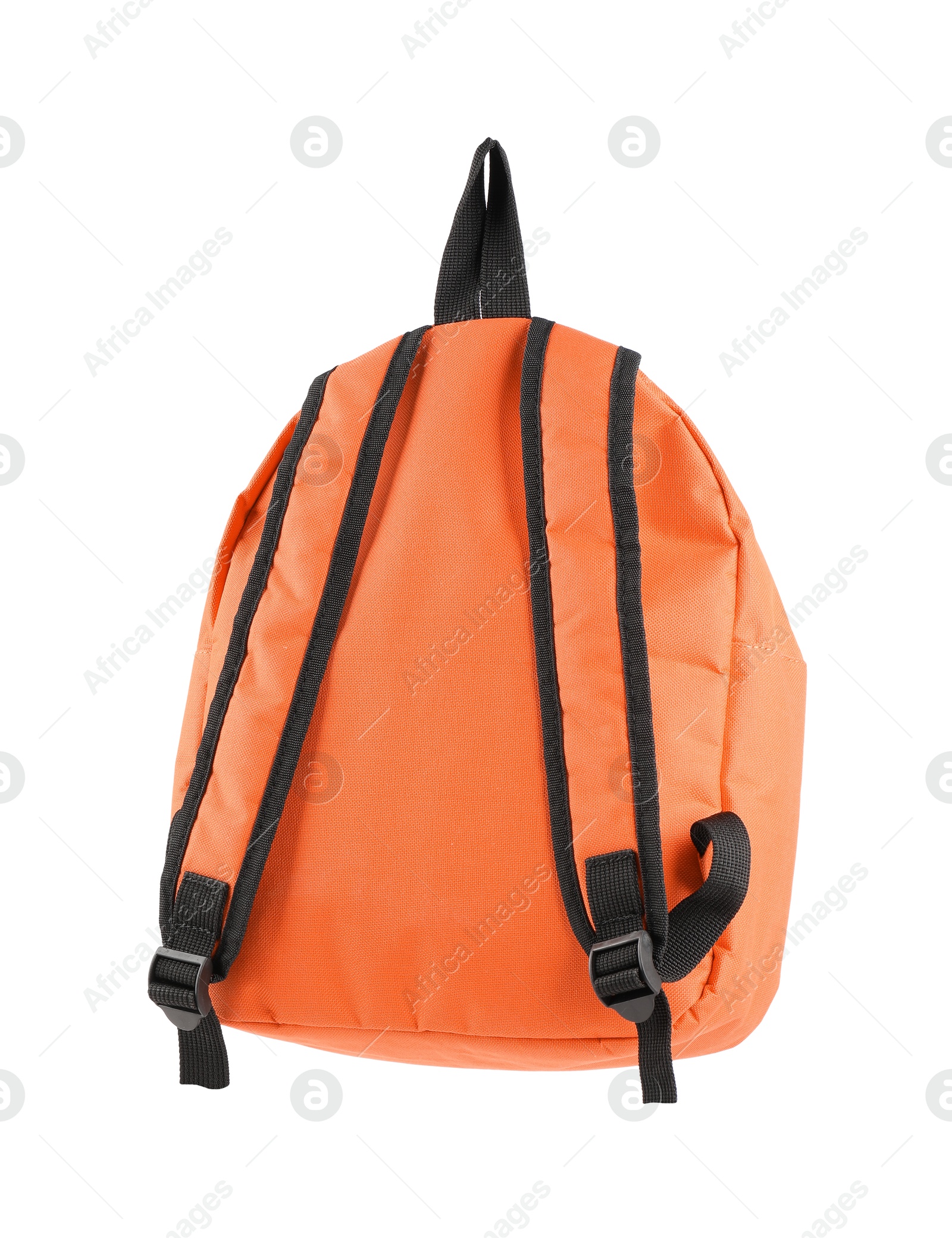 Photo of One stylish orange backpack isolated on white