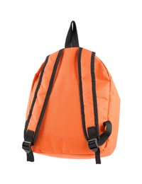 Photo of One stylish orange backpack isolated on white