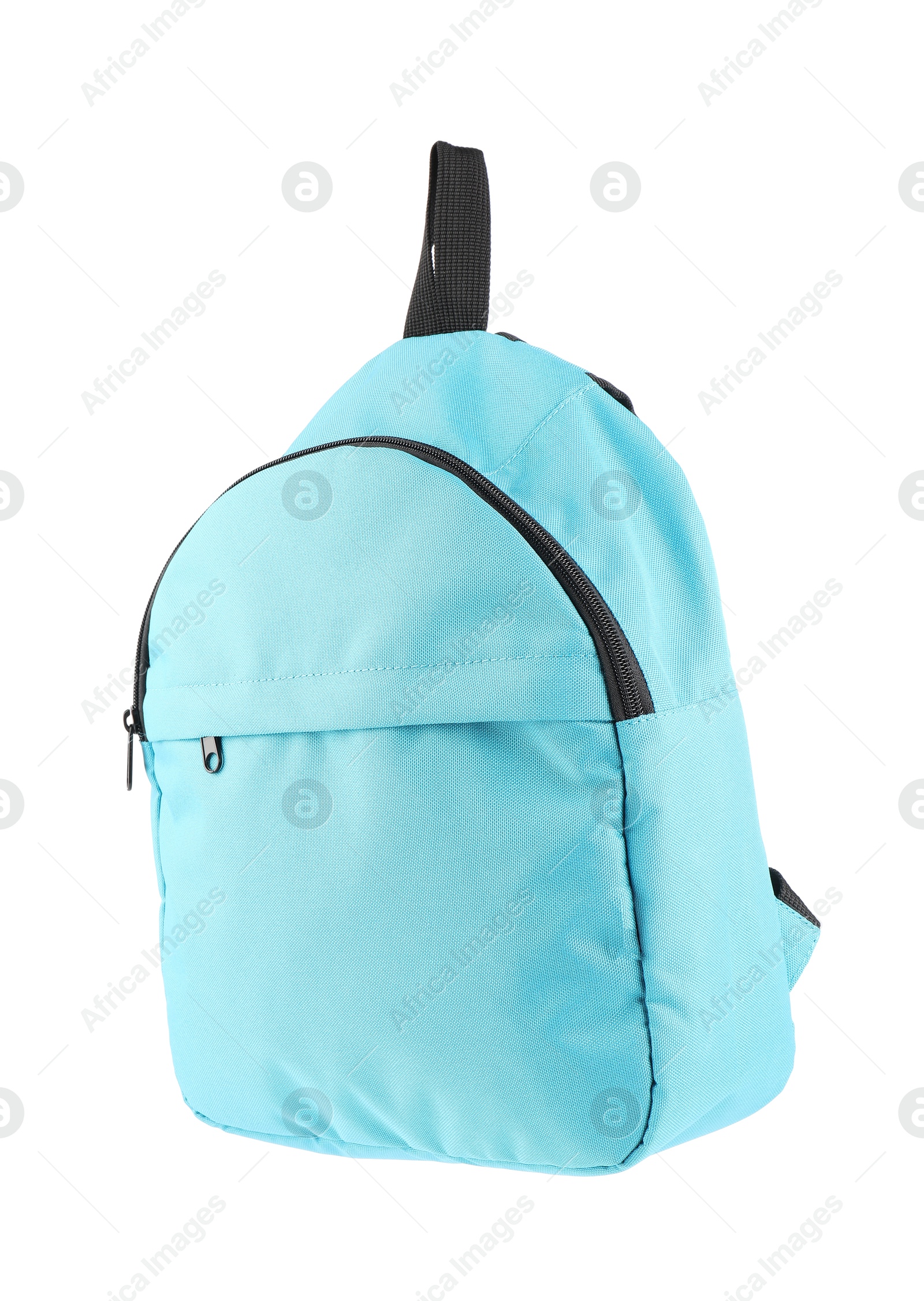 Photo of One stylish light blue backpack isolated on white