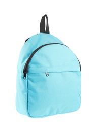 Photo of One stylish light blue backpack isolated on white