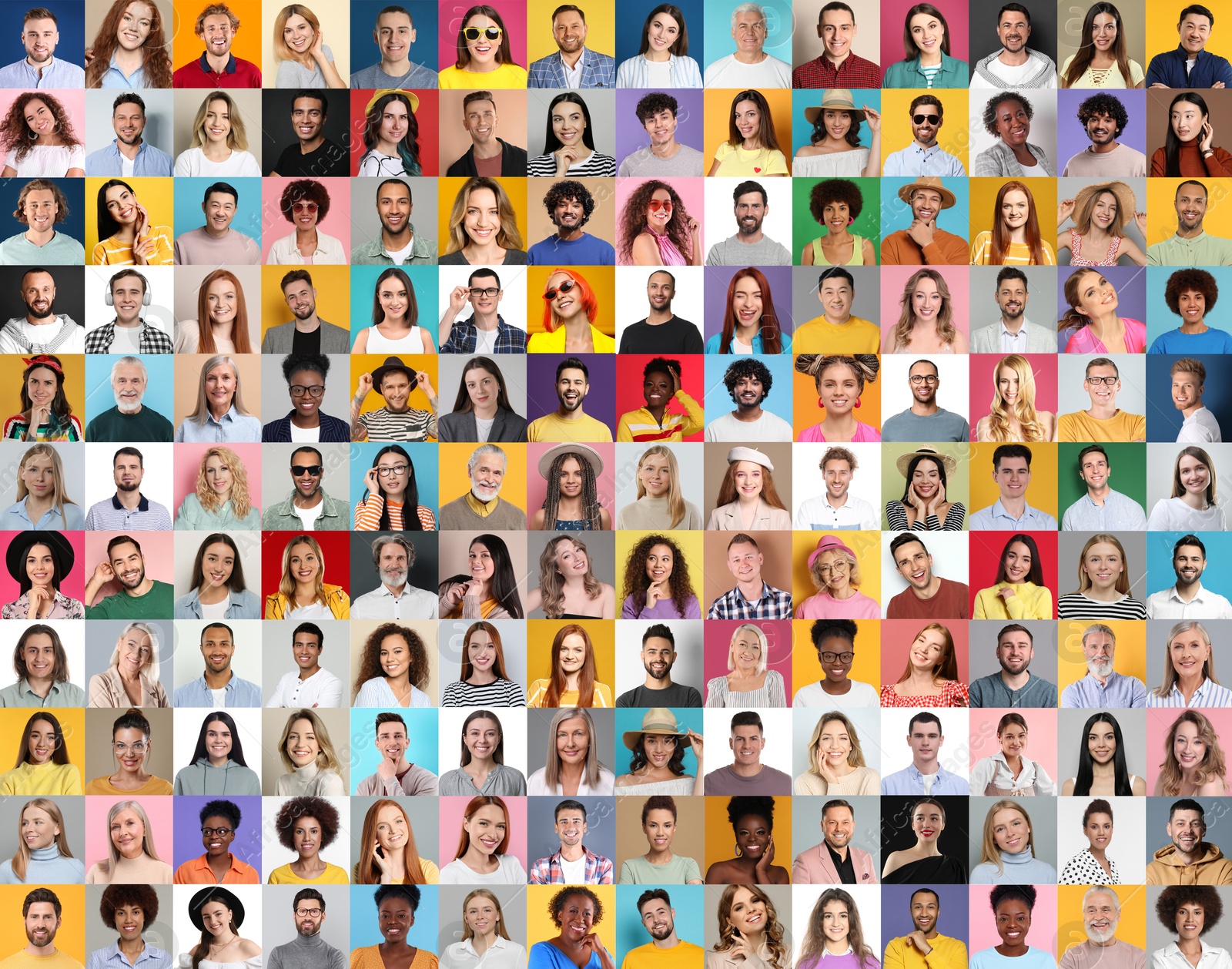 Image of Many people of different races and ages. Collage of portraits