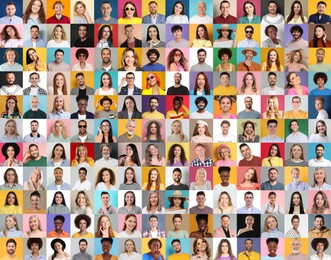 Many people of different races and ages. Collage of portraits