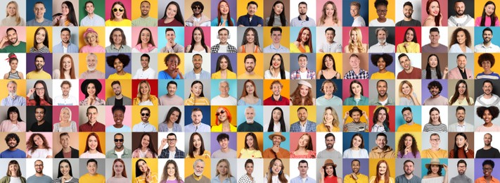 Many people of different races and ages. Collage of portraits