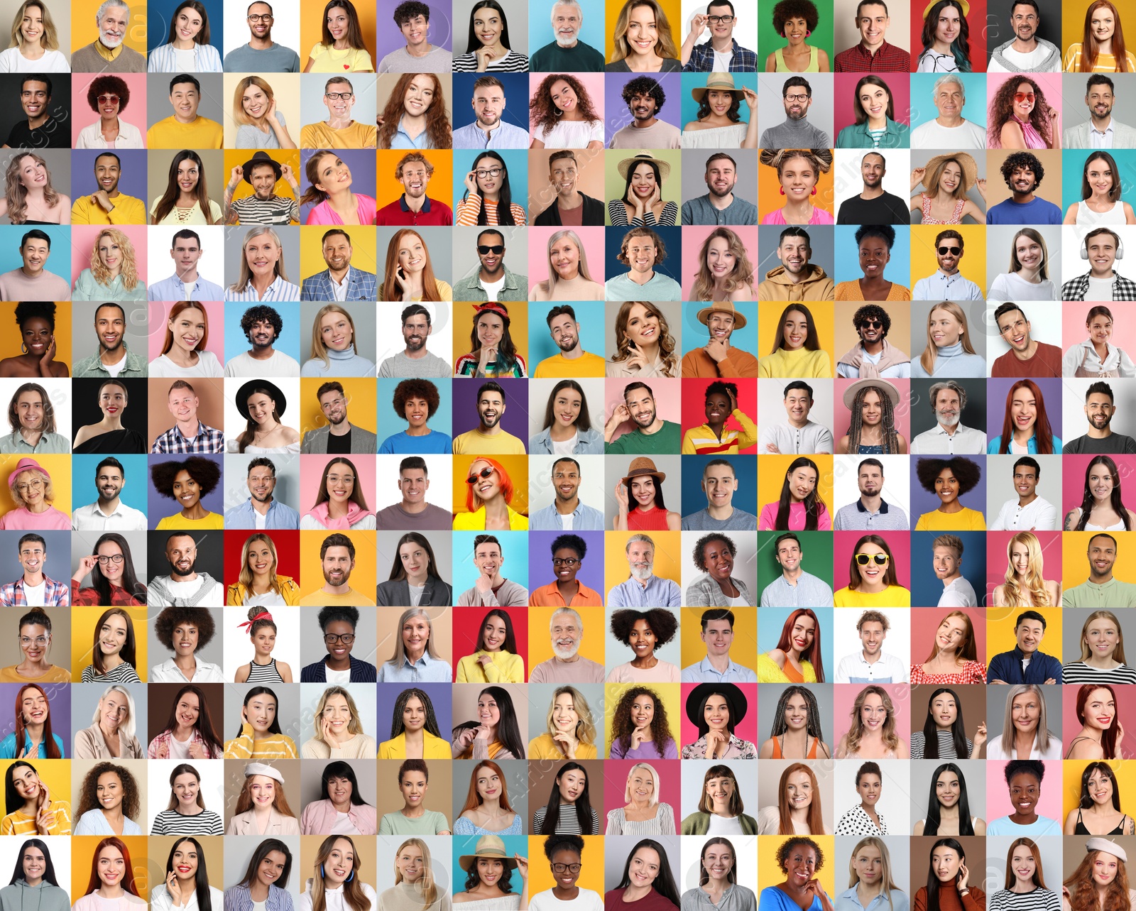 Image of Many people of different races and ages. Collage of portraits