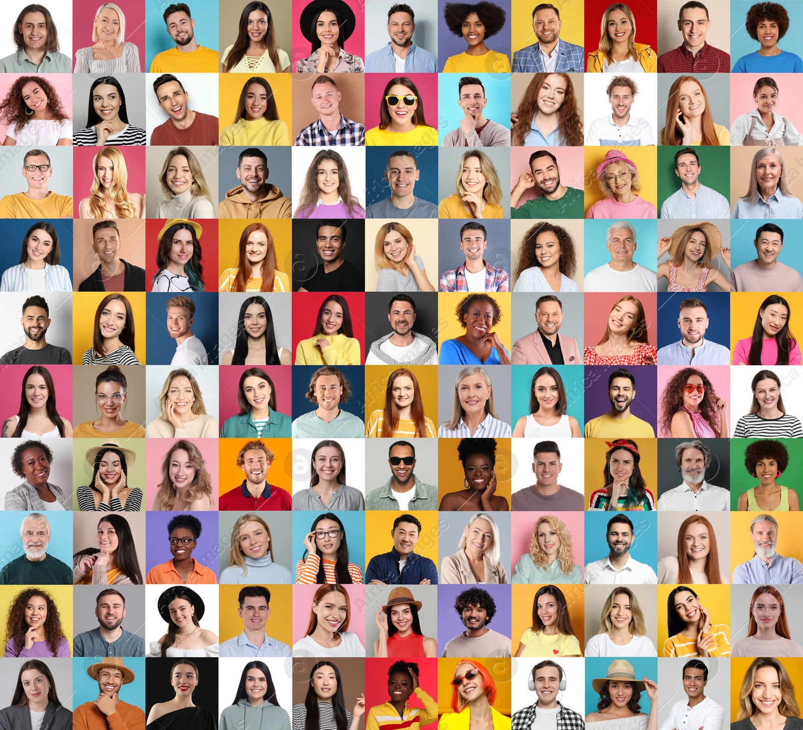 Image of Many people of different races and ages. Collage of portraits