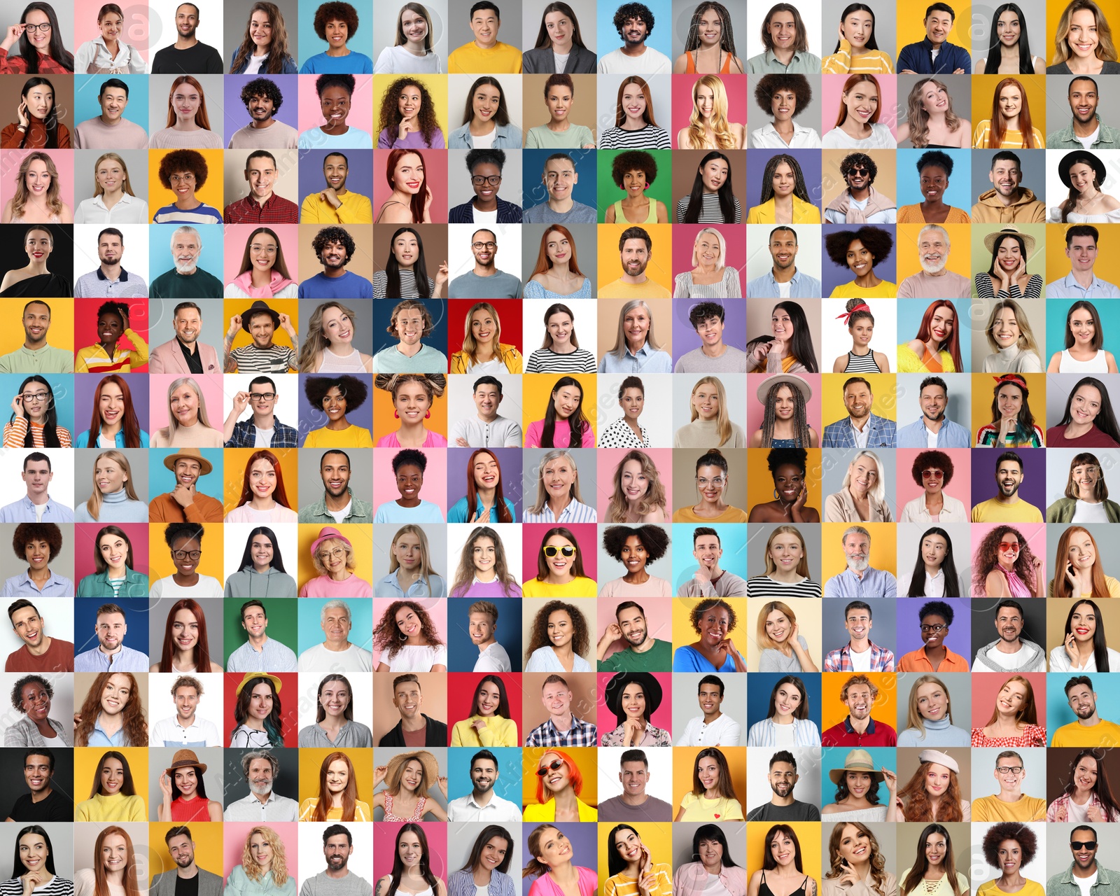 Image of Many people of different races and ages. Collage of portraits