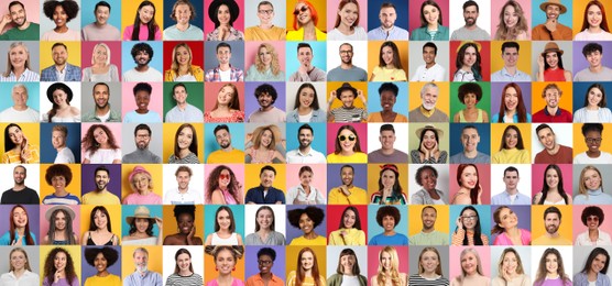 Image of Many people of different races and ages. Collage of portraits