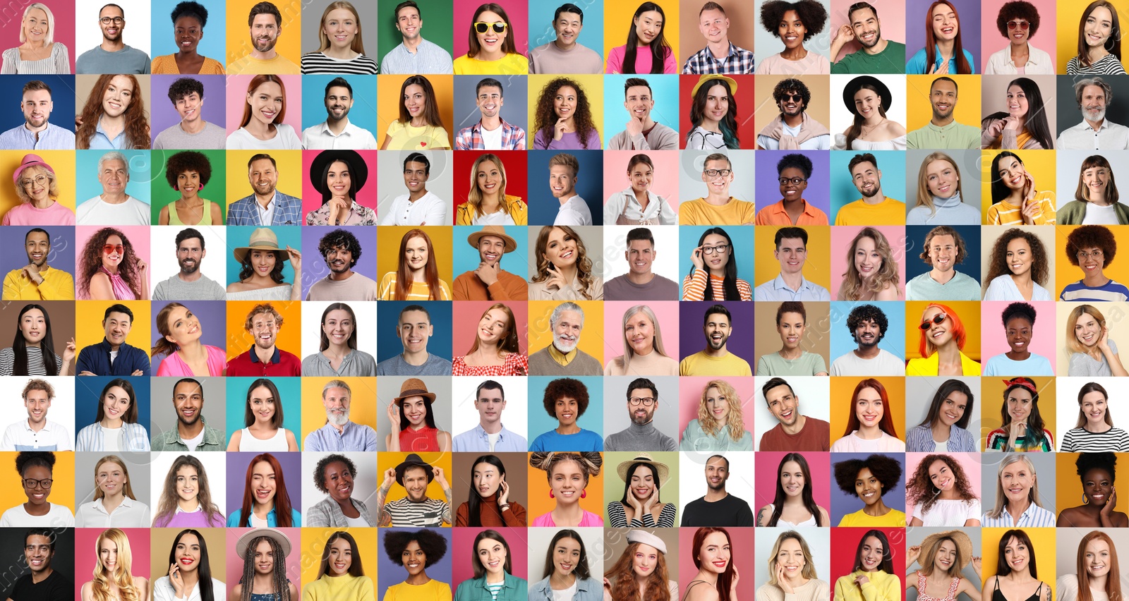 Image of Many people of different races and ages. Collage of portraits