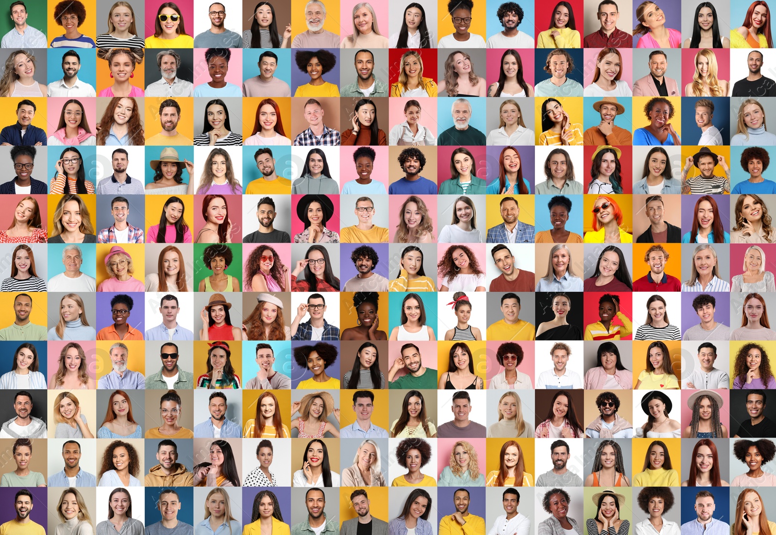 Image of Many people of different races and ages. Collage of portraits