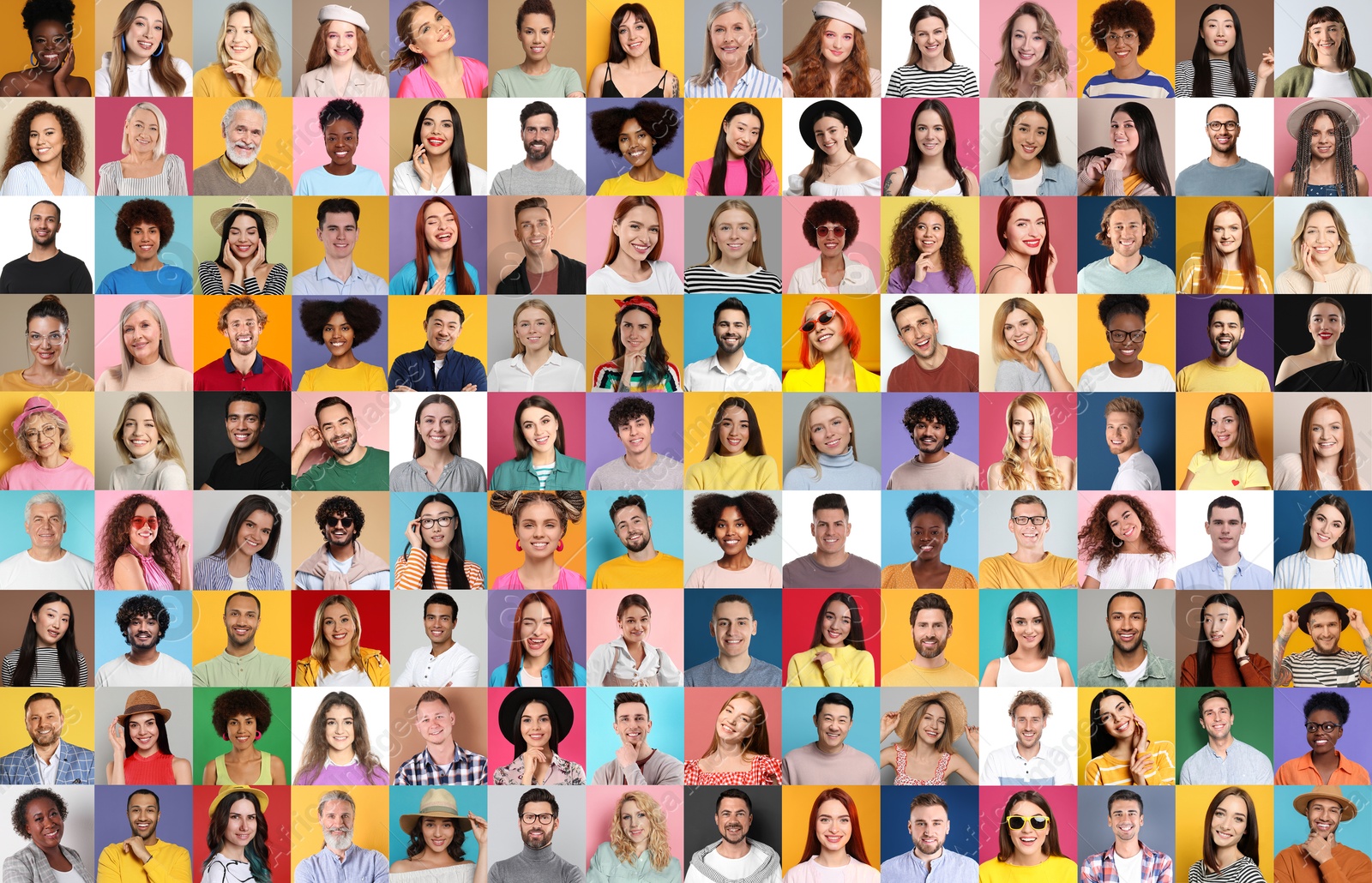 Image of Many people of different races and ages. Collage of portraits