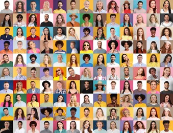 Many people of different races and ages. Collage of portraits