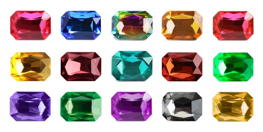 Image of Many different gemstones isolated on white, set