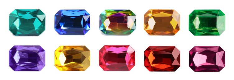 Image of Many different gemstones isolated on white, set