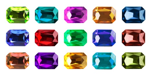 Image of Many different gemstones isolated on white, set