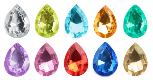 Image of Many different gemstones isolated on white, set