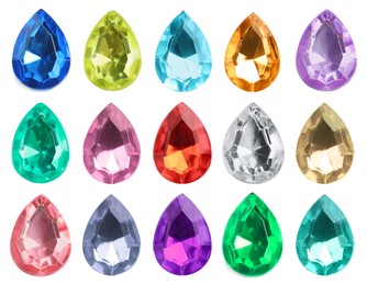 Image of Many different gemstones isolated on white, set