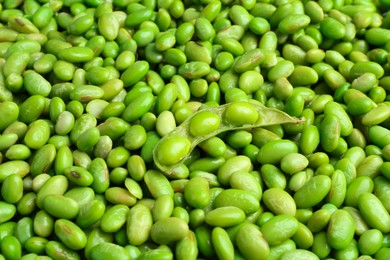 Photo of Fresh edamame beans and pod as background, closeup