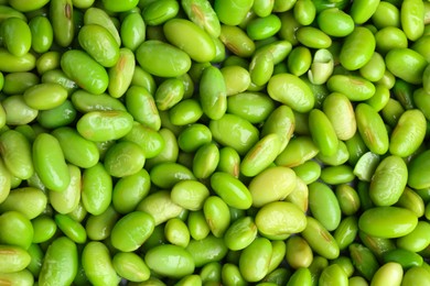 Photo of Fresh edamame beans as background, top view