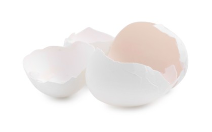 Pieces of broken eggshells isolated on white