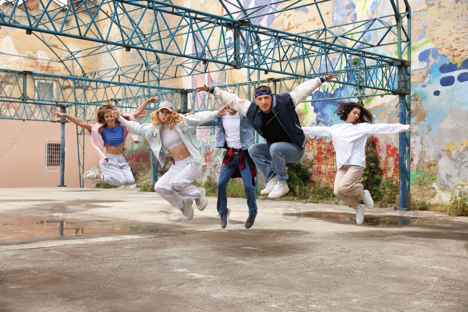 Image of Group of people dancing hip hop outdoors