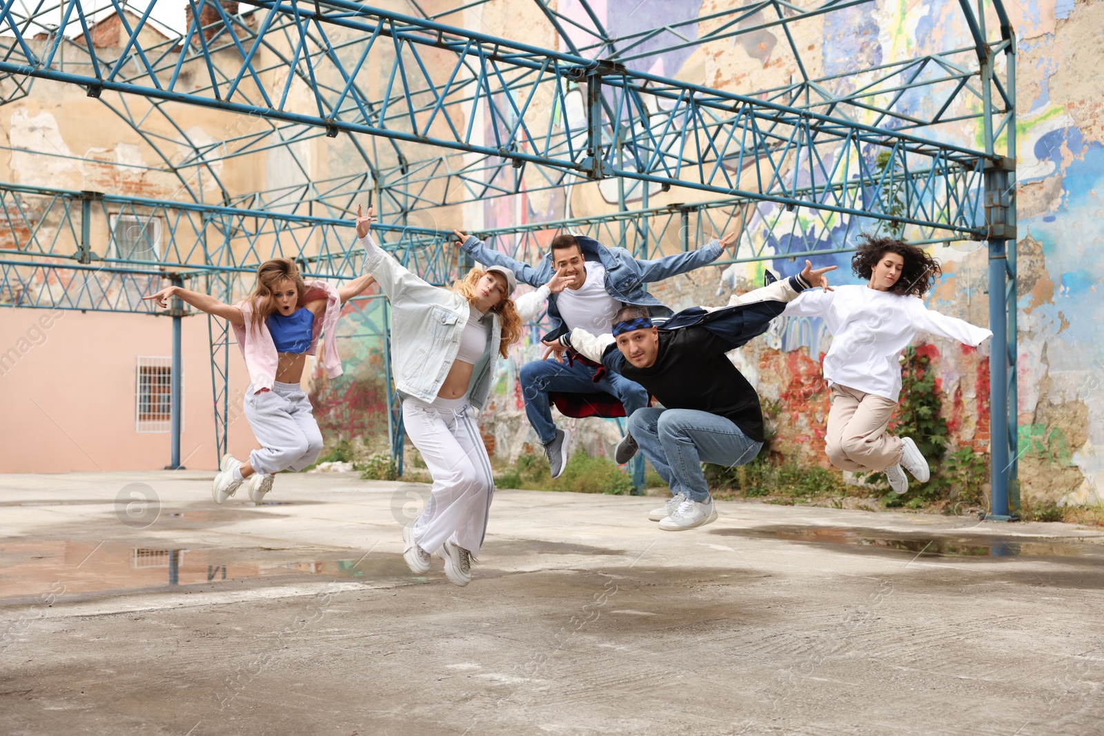 Image of Group of people dancing hip hop outdoors