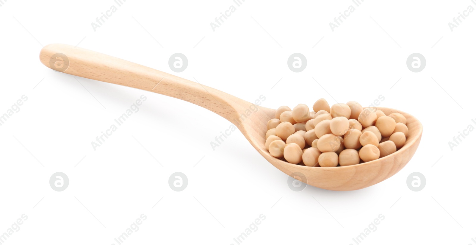 Photo of Spoon with dried peas isolated on white