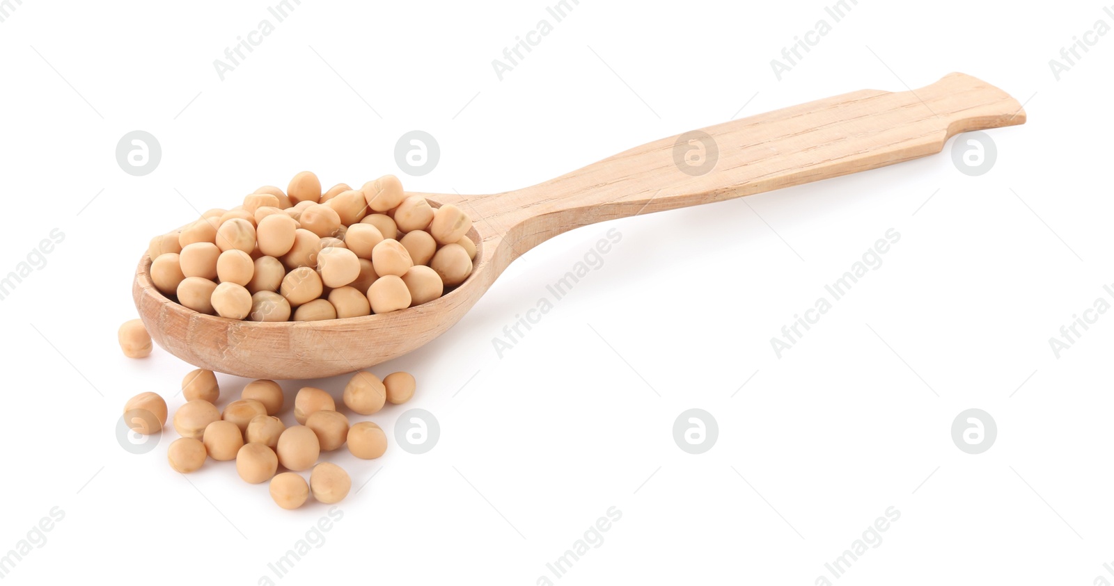 Photo of Spoon with dried peas isolated on white