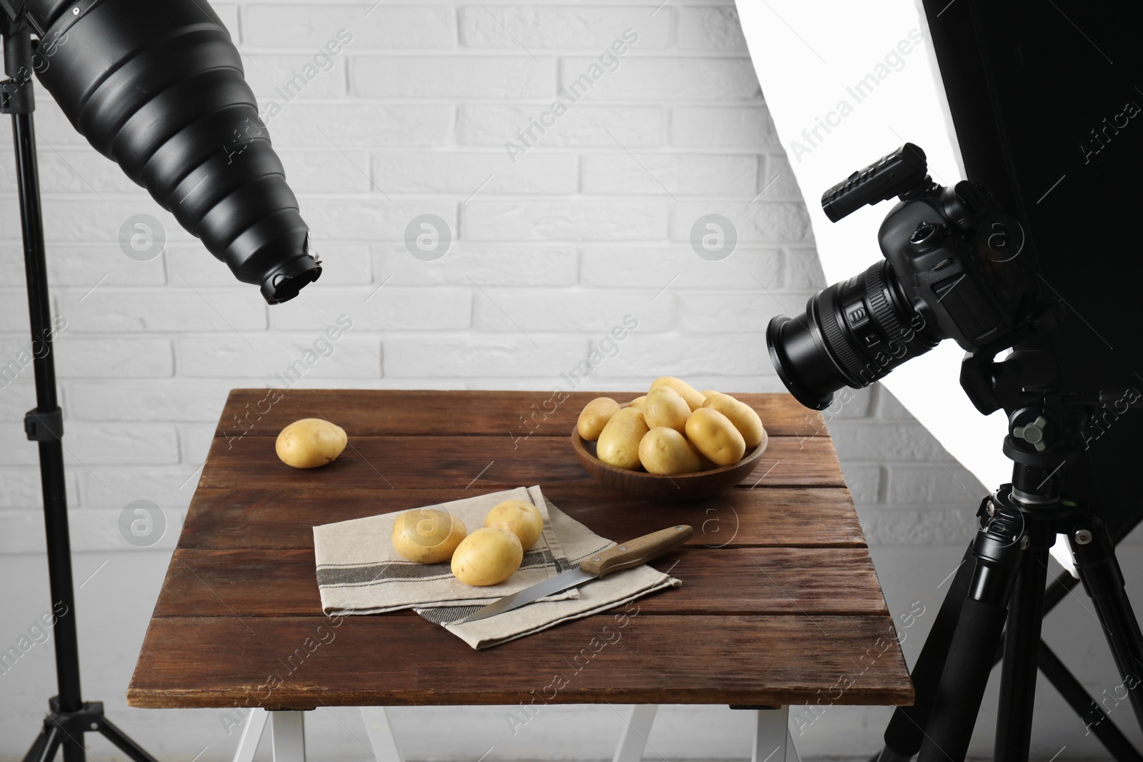 Photo of Shooting food in photo studio with professional lighting equipment