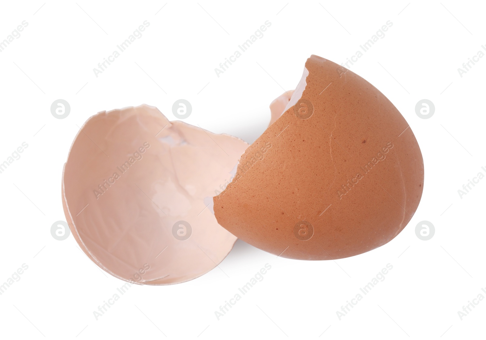 Photo of Broken eggshell isolated on white, above view