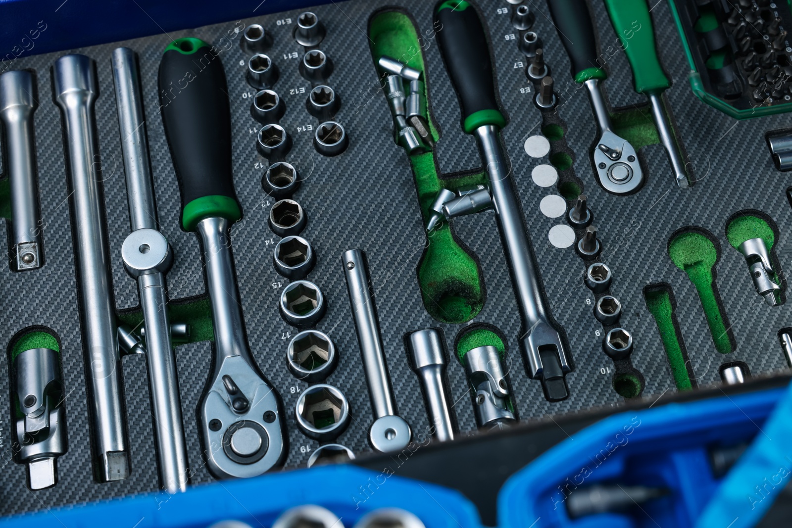 Photo of Set of different auto mechanic's tools, closeup