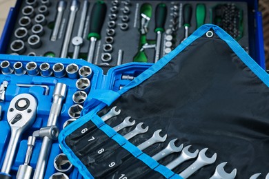 Photo of Set of different auto mechanic's tools, closeup