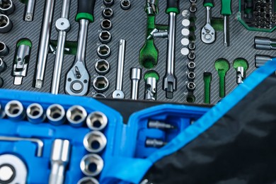 Photo of Set of different auto mechanic's tools, closeup