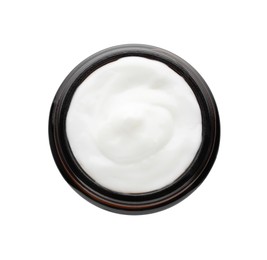 Photo of Jar of facial cream isolated on white, top view